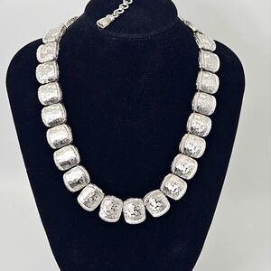 Rare VTG Monet Choker Necklace Bib Hammered Silver Tone Estate Statement Signed